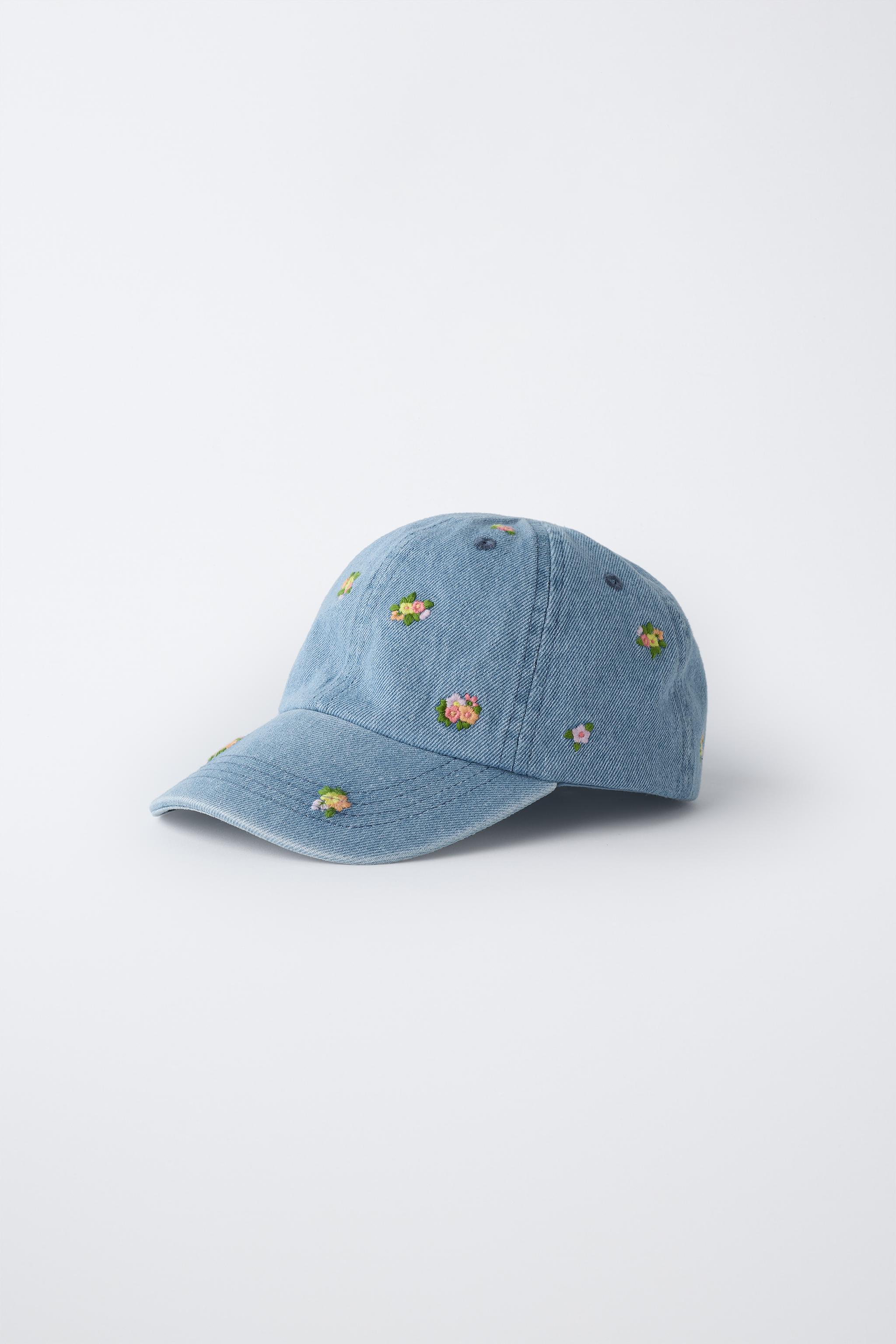 EMBROIDERED FLORAL DENIM CAP
